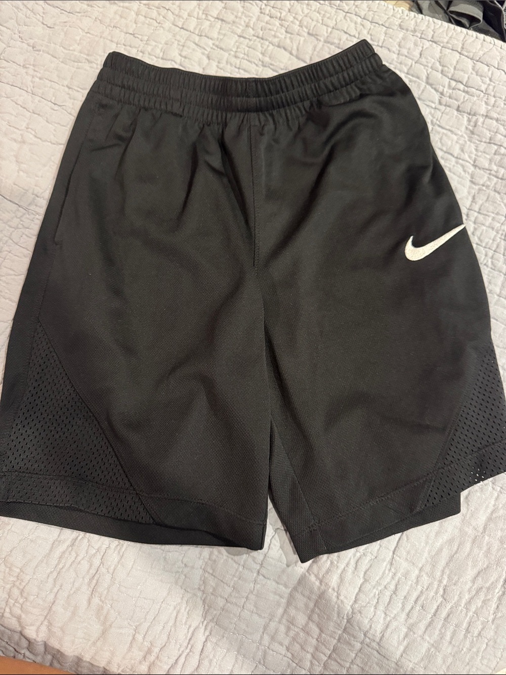 Nike Men's Black Athletic Shorts with White Swoosh